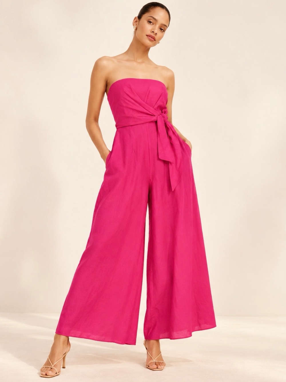 Anthropologie Maeve Brin Strapless Jumpsuit Hot Pink - Size 2 - Like New